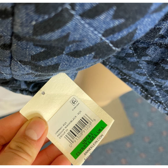 Women's Large Anne Klein Chambray Houndstooth Zip Denim Jacket NEW - Picture 3 of 7